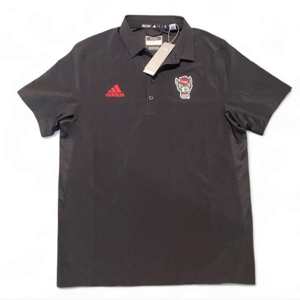 NEW Adidas NC State University Sz Medium Mens Black Athletic Dry Fit Polo